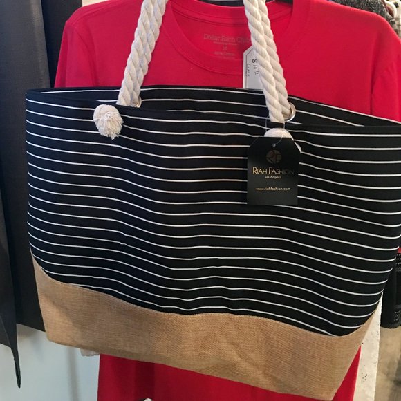 NWT - Riah Pin Striped Black Tote Bag - Picture 3 of 3